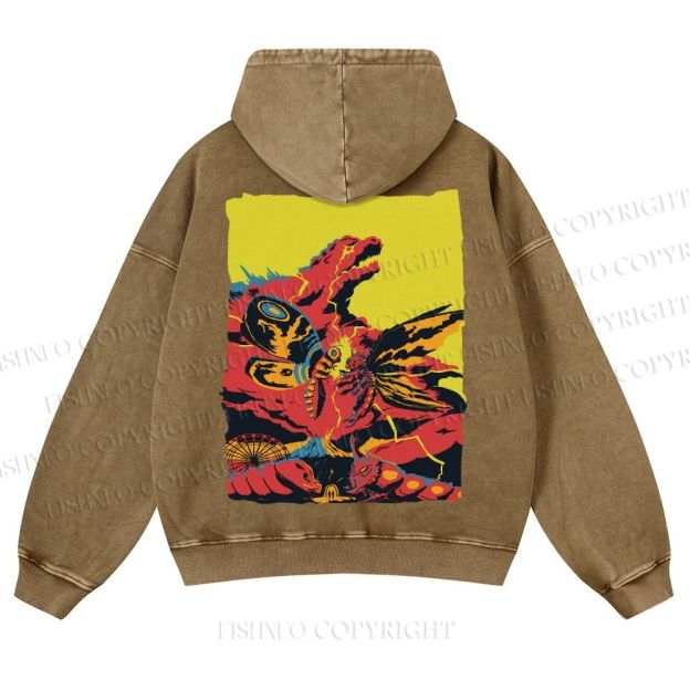 Godzilla Mothra Casual Washed Hoodie
