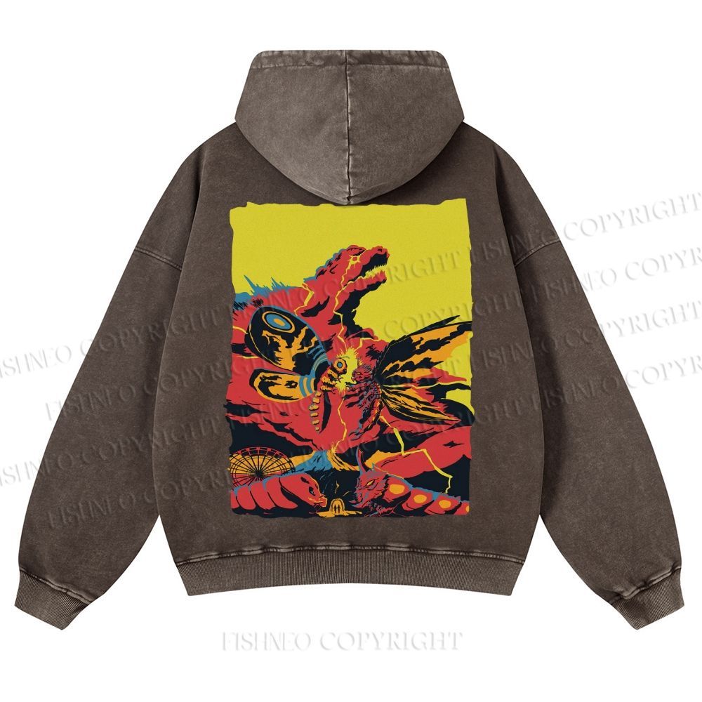 Godzilla Mothra Casual Washed Hoodie