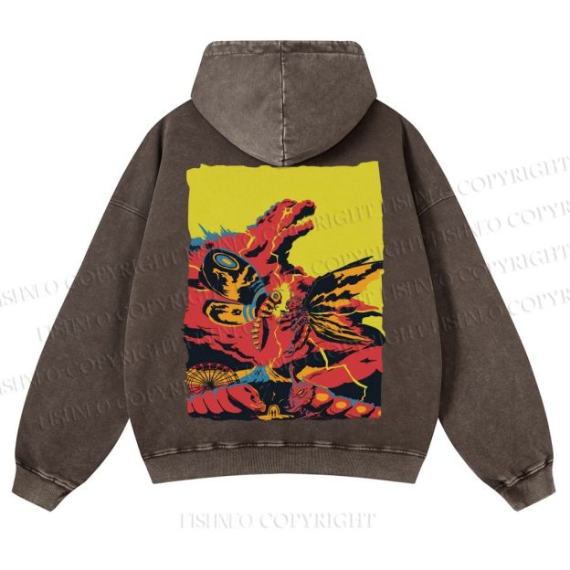 Godzilla Mothra Casual Washed Hoodie