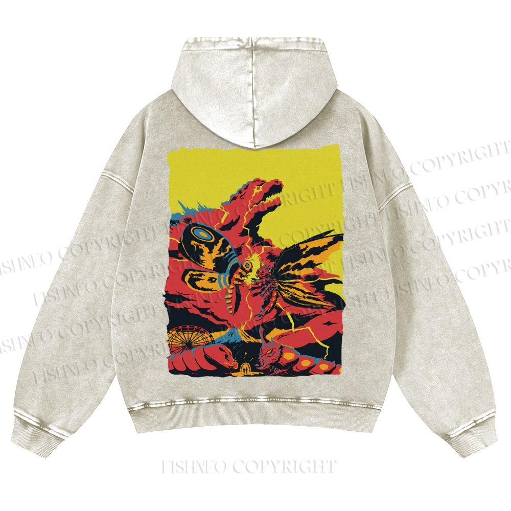 Godzilla Mothra Casual Washed Hoodie