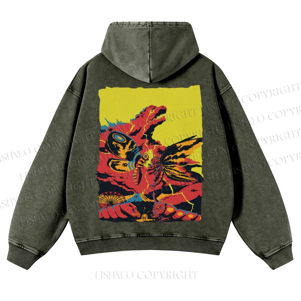Godzilla Mothra Casual Washed Hoodie