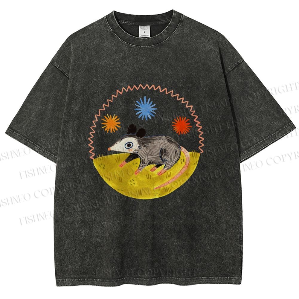 Unisex Cute Opossum Printed Washed Tee
