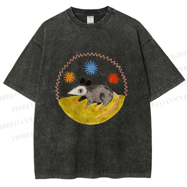 Unisex Cute Opossum Printed Washed Tee