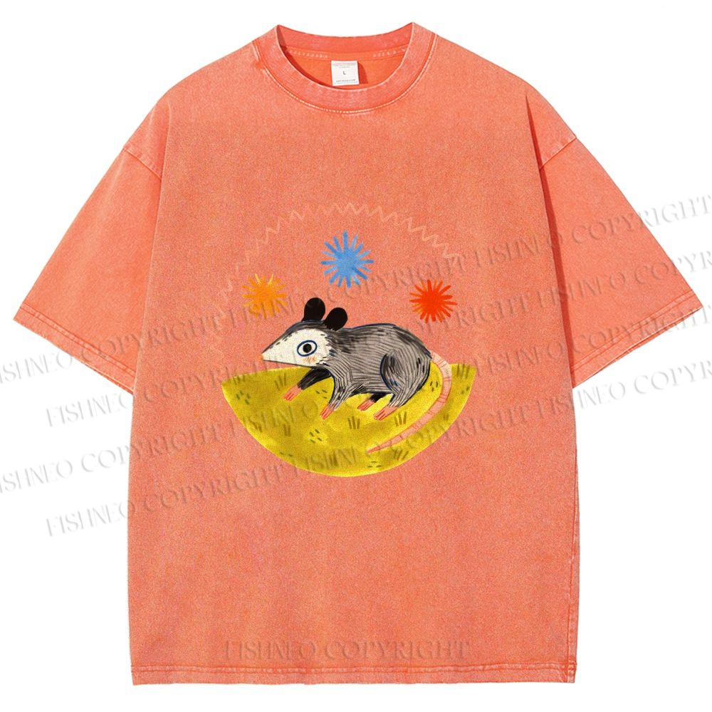 Unisex Cute Opossum Printed Washed Tee