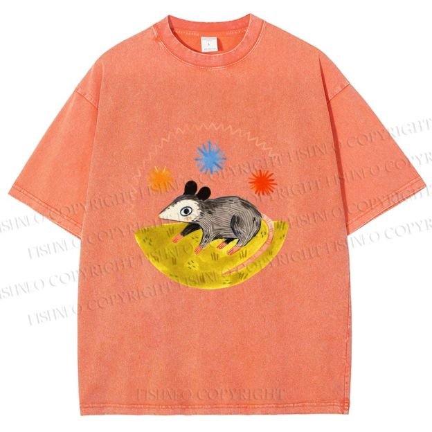 Unisex Cute Opossum Printed Washed Tee