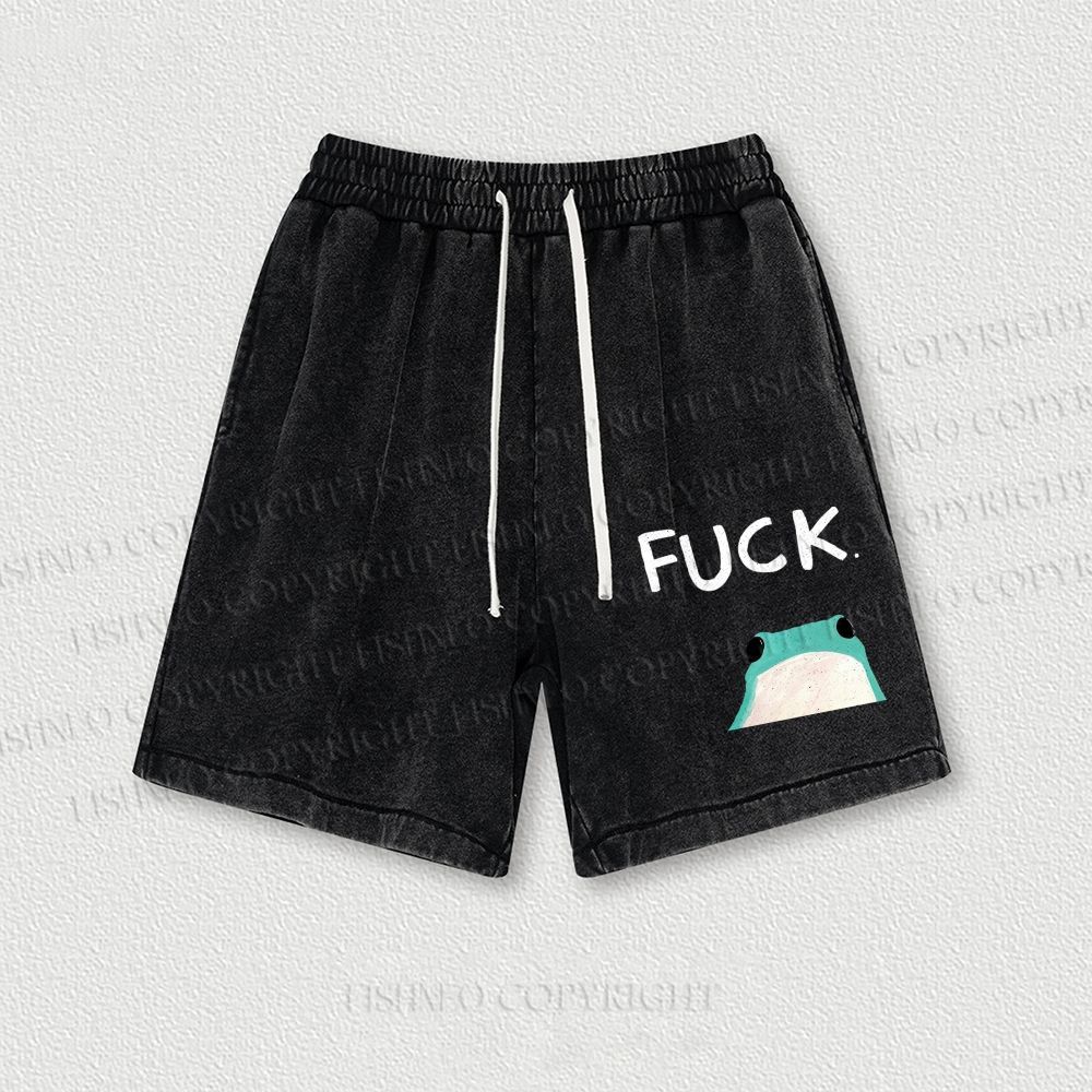 Fuck Frog Printed Washed Vintage Shorts