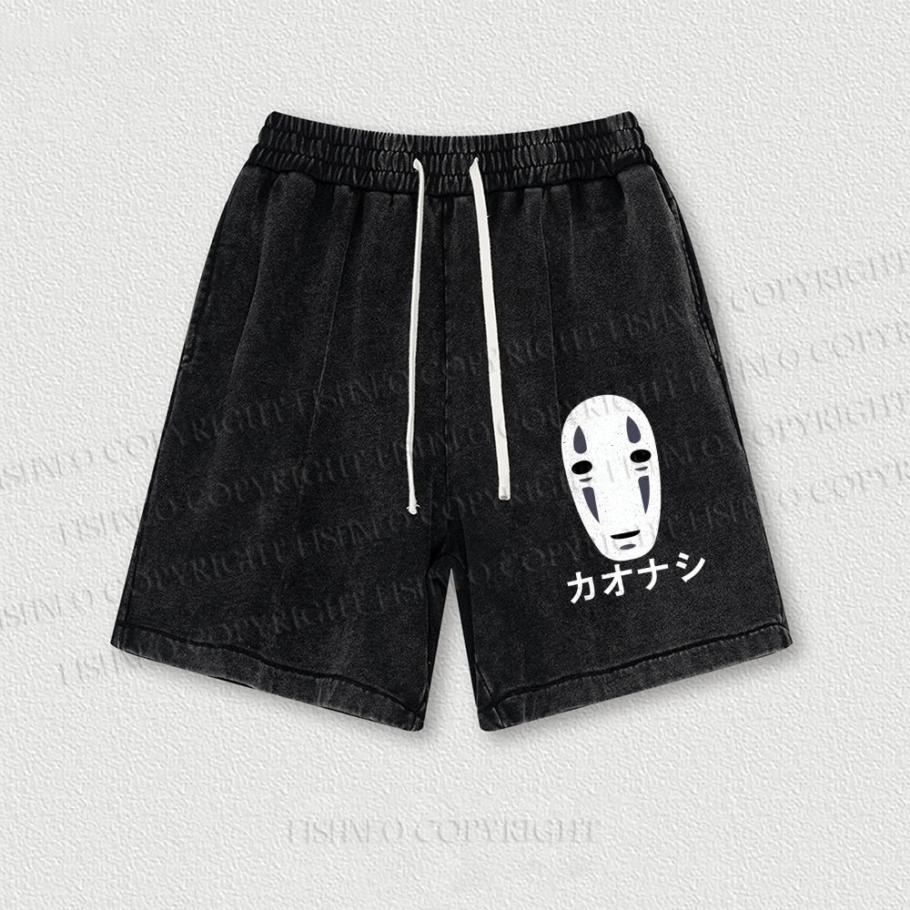Faceless Man Printed Washed Vintage Shorts