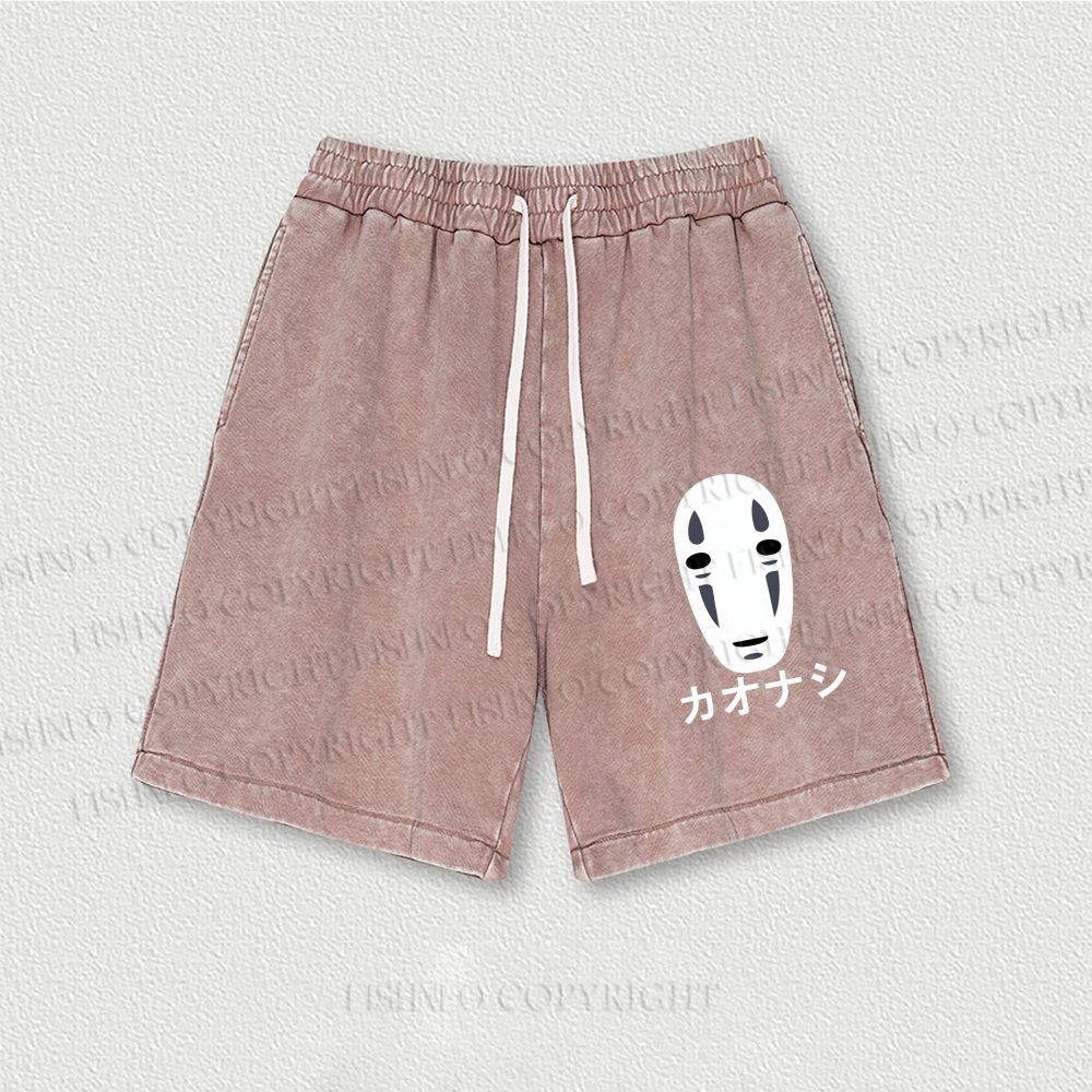 Faceless Man Printed Washed Vintage Shorts