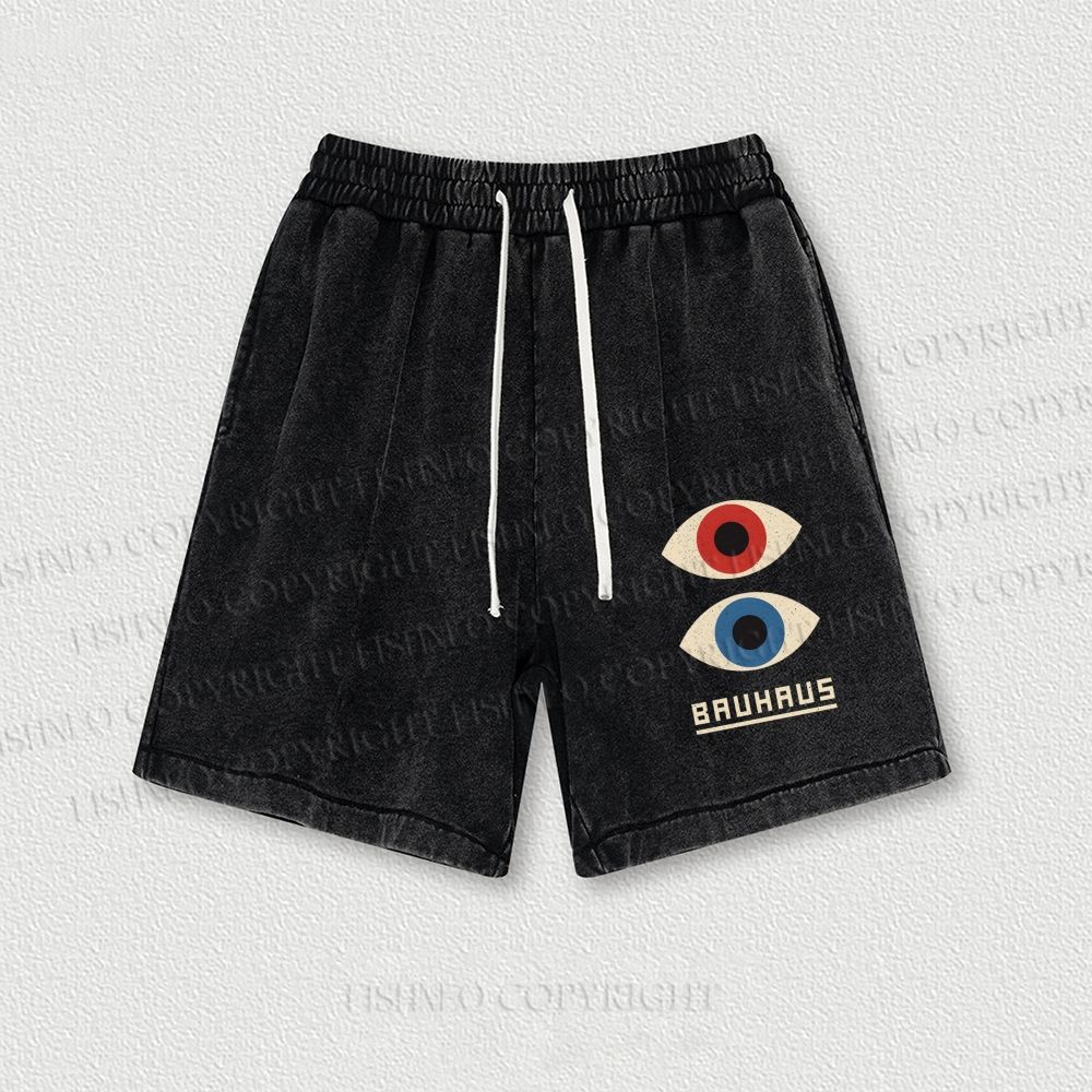 Bauhaus Art Eyes Printed Washed Vintage Shorts