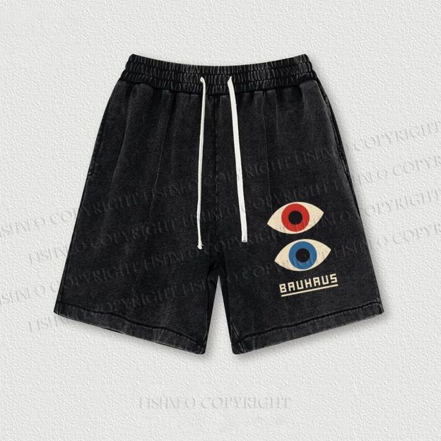 Bauhaus Art Eyes Printed Washed Vintage Shorts