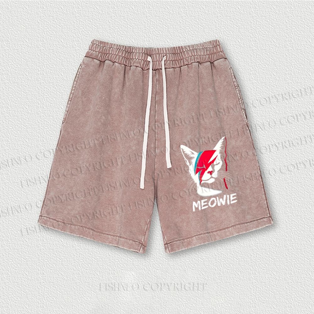 Artistic Cat Printed Washed Vintage Shorts