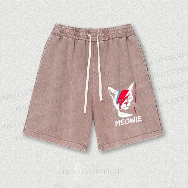Artistic Cat Printed Washed Vintage Shorts