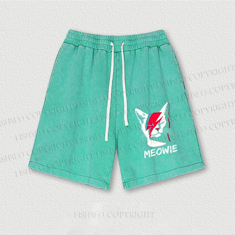 Artistic Cat Printed Washed Vintage Shorts