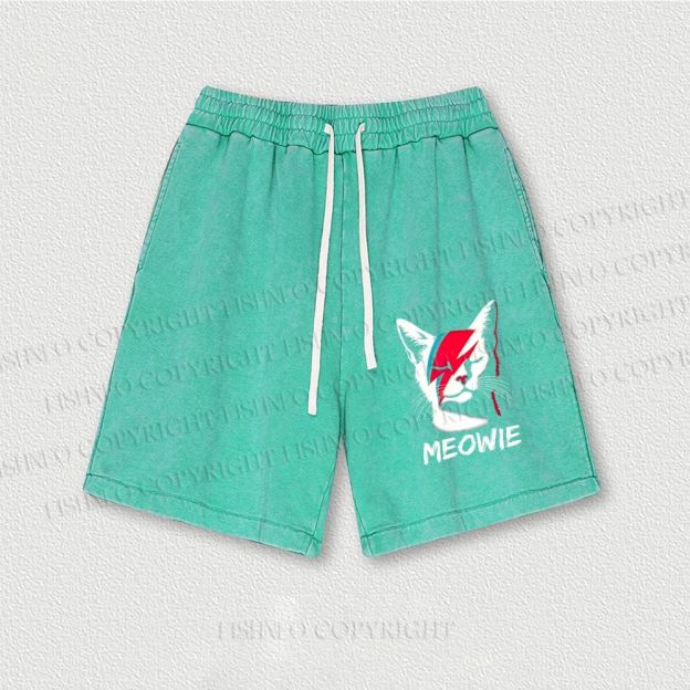 Artistic Cat Printed Washed Vintage Shorts