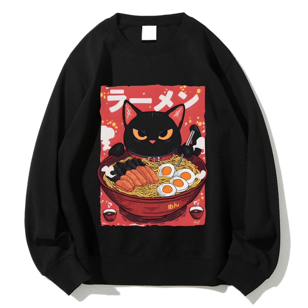 Cat eating ramen Cotton Sweatshirt