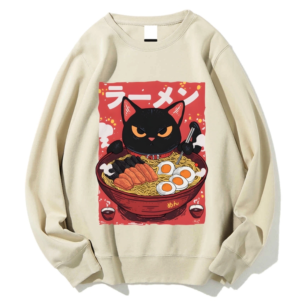 Cat eating ramen Cotton Sweatshirt