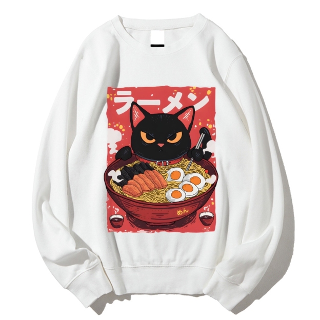 Cat eating ramen Cotton Sweatshirt