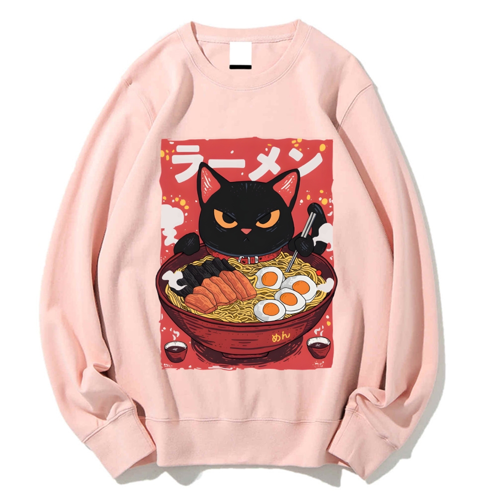 Cat eating ramen Cotton Sweatshirt