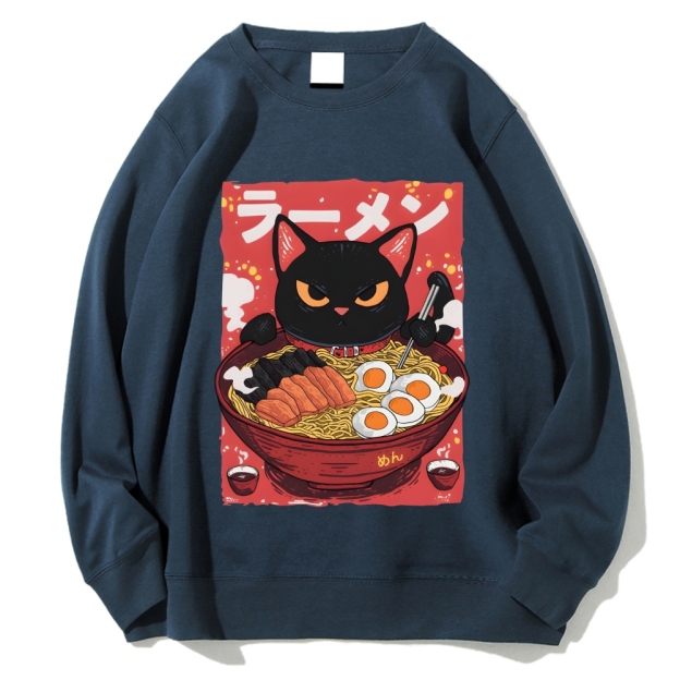 Cat eating ramen Cotton Sweatshirt