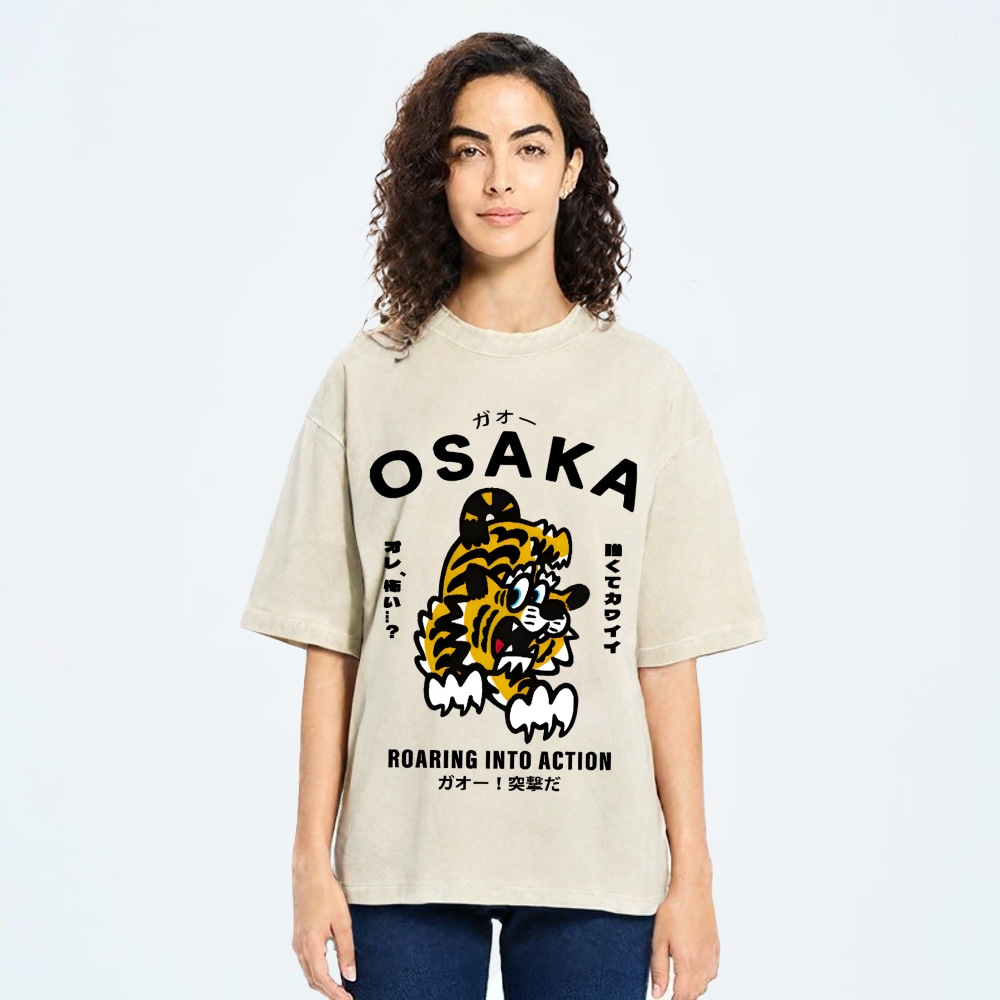 Osaka Tiger Vintage Wash Japanese Design T-Shirt