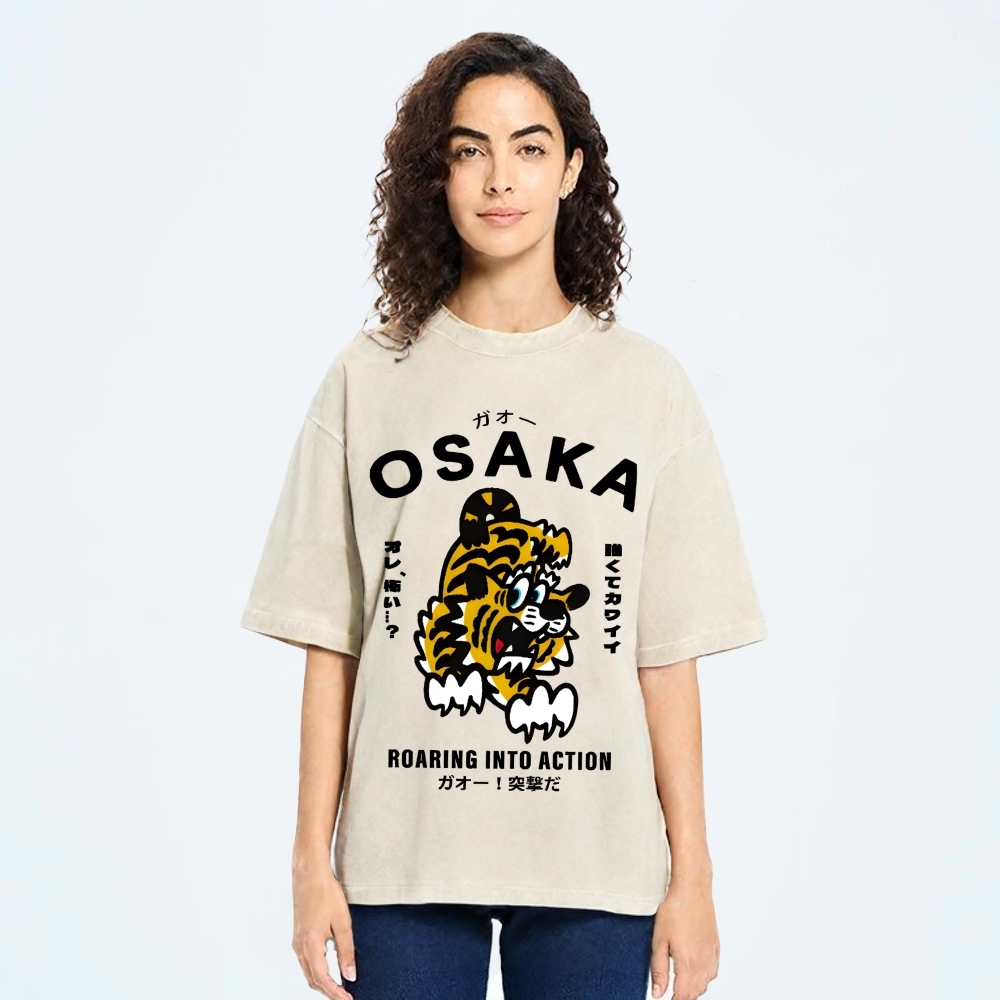 Osaka Tiger Vintage Wash Japanese Design T-Shirt
