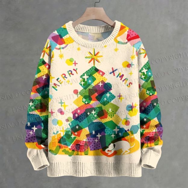 Christmas Tree Gift Printed Crew Neck Sweater