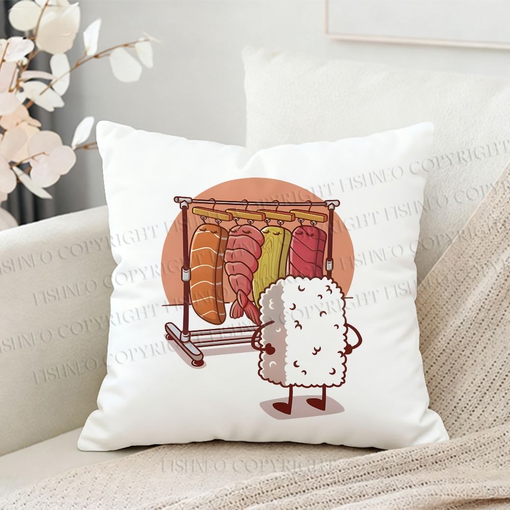 Which One Should I Wear Today Sushi's Rack Geek Printed Throw Pillow
