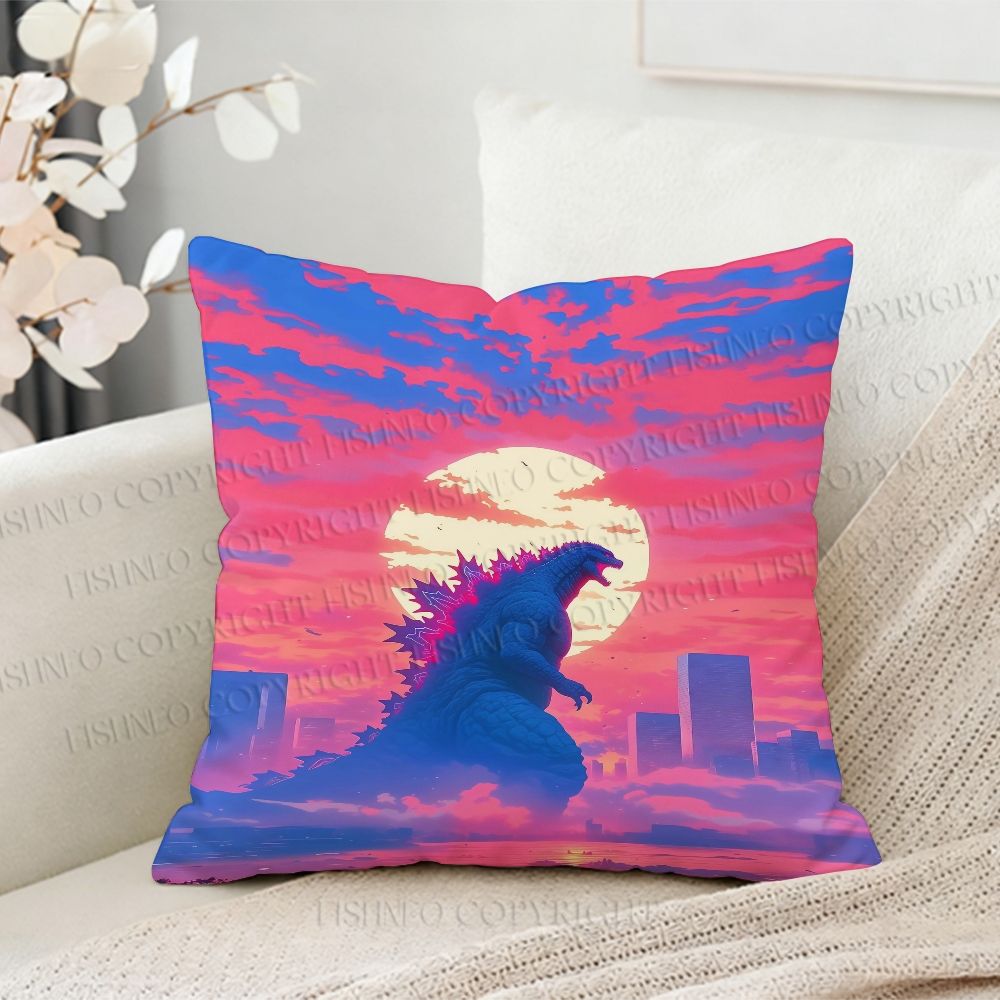 Godzilla Sunset Printed Throw Pillow