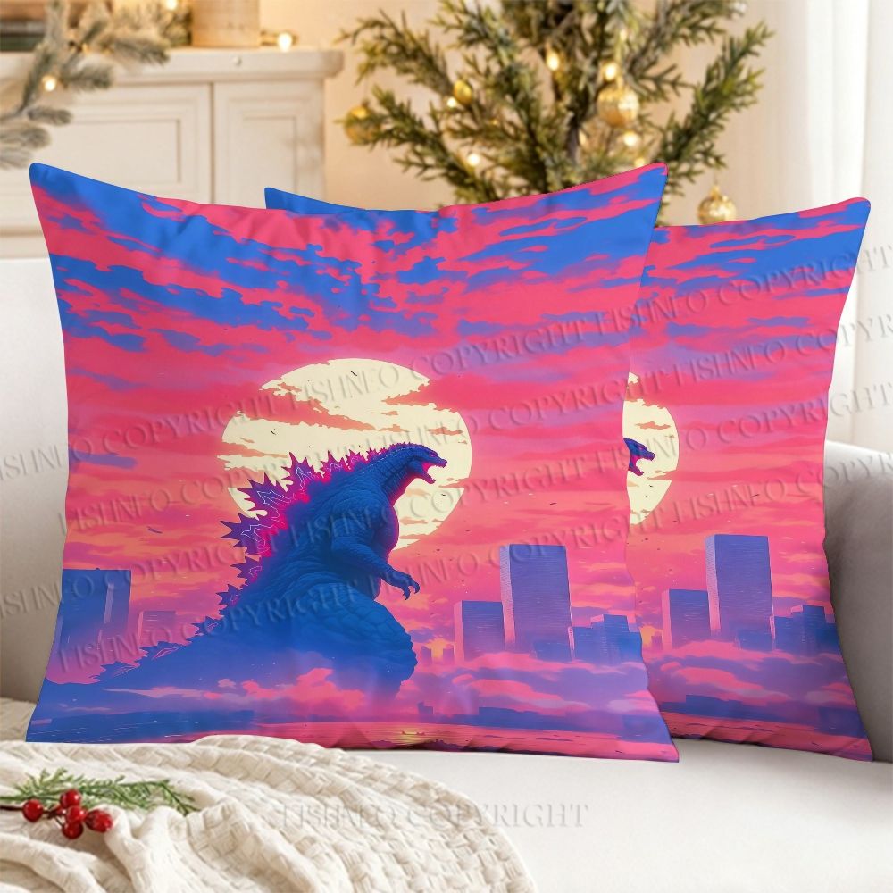 Godzilla Sunset Printed Throw Pillow