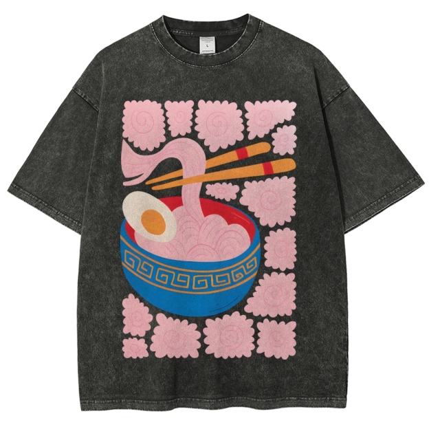 Unisex Washed Noodles Printed T-shirt Shirt