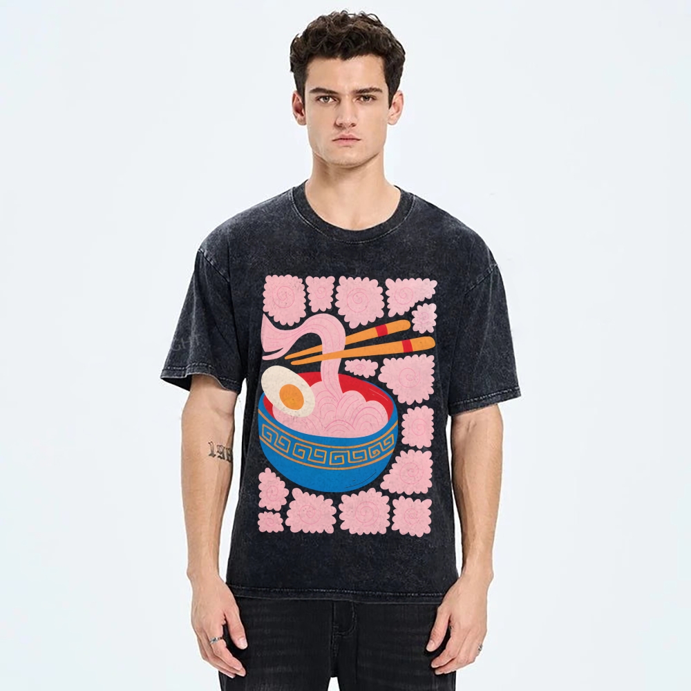 Unisex Washed Noodles Printed T-shirt Shirt