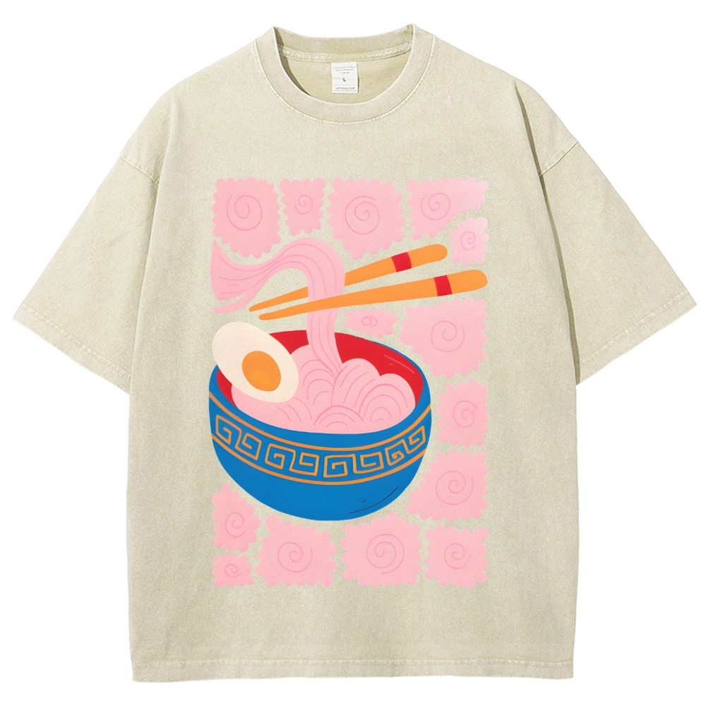 Unisex Washed Noodles Printed T-shirt Shirt