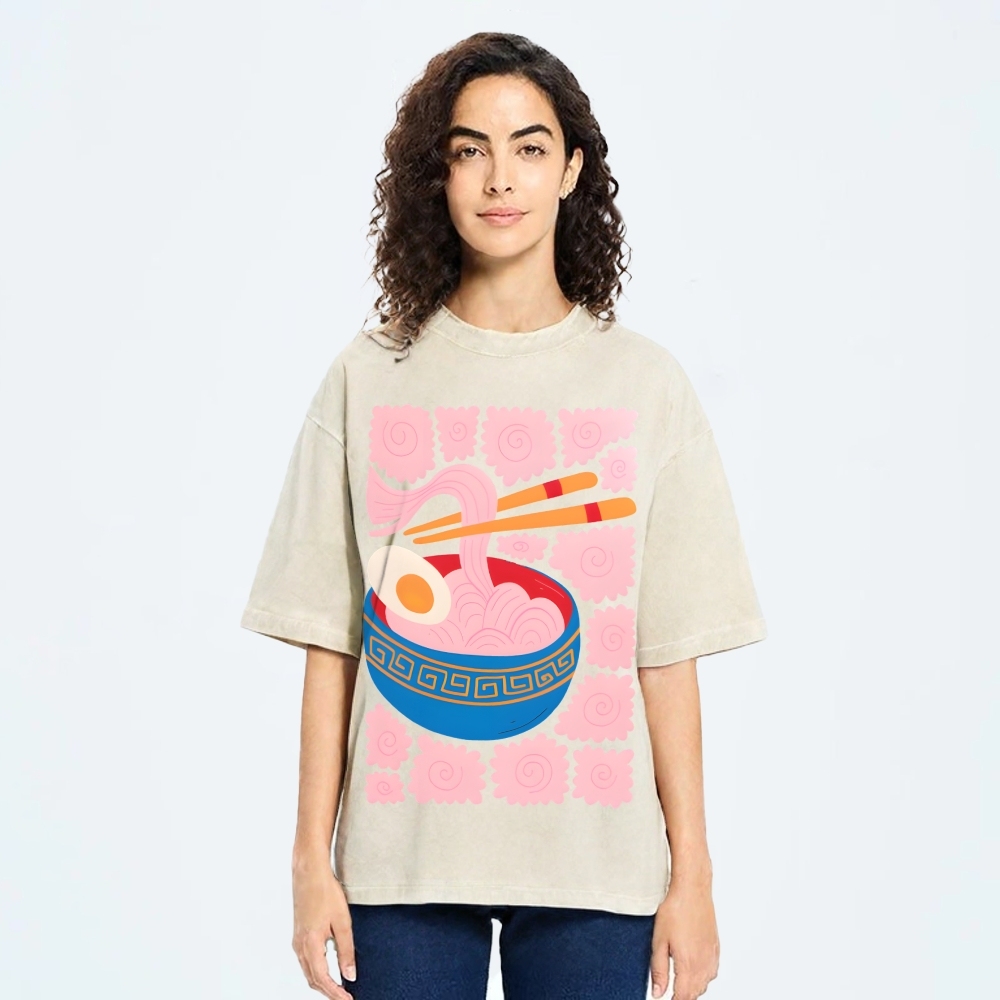 Unisex Washed Noodles Printed T-shirt Shirt