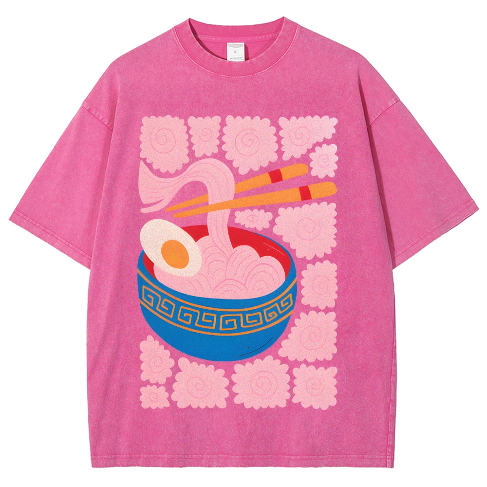Unisex Washed Noodles Printed T-shirt Shirt