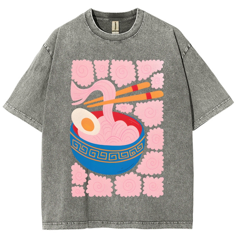 Unisex Washed Noodles Printed T-shirt Shirt