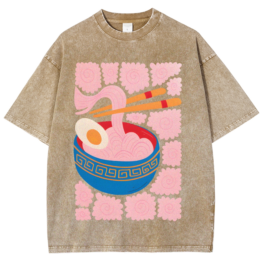 Unisex Washed Noodles Printed T-shirt Shirt