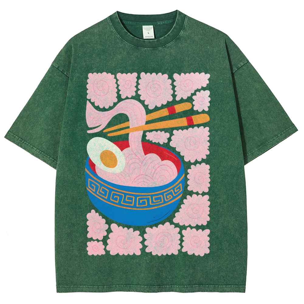Unisex Washed Noodles Printed T-shirt Shirt