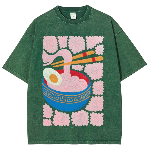 Unisex Washed Noodles Printed T-shirt Shirt