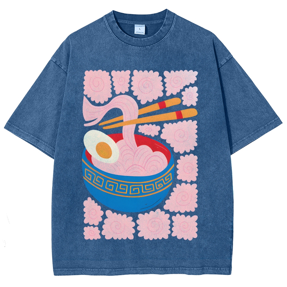 Unisex Washed Noodles Printed T-shirt Shirt