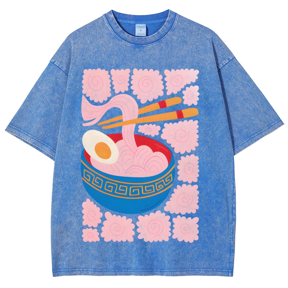 Unisex Washed Noodles Printed T-shirt Shirt