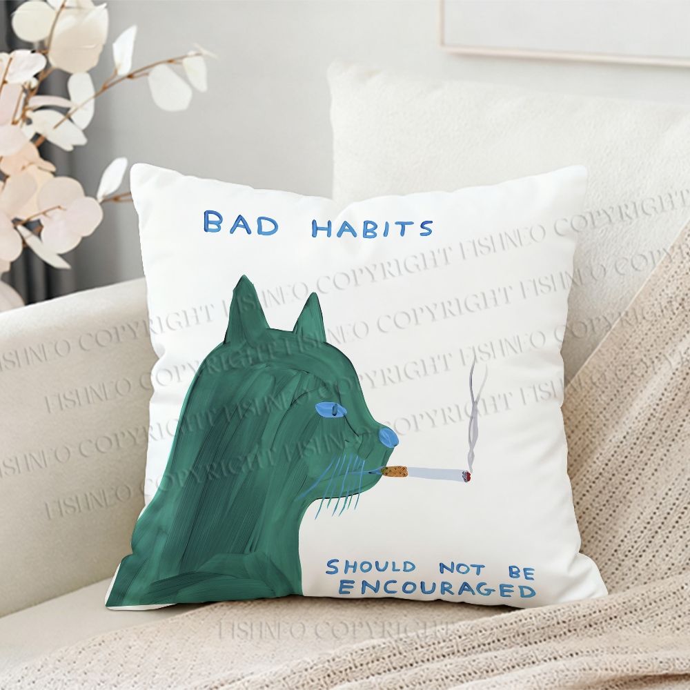 Bad Habits Should Not Encourage Cat Printed Throw Pillow
