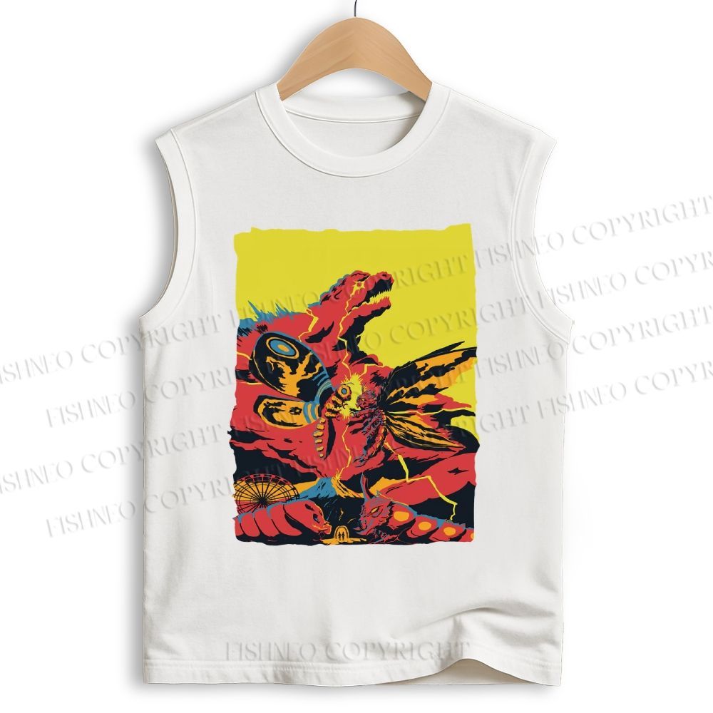 Unisex Godzilla Mothra Printed Cotton Tank Top