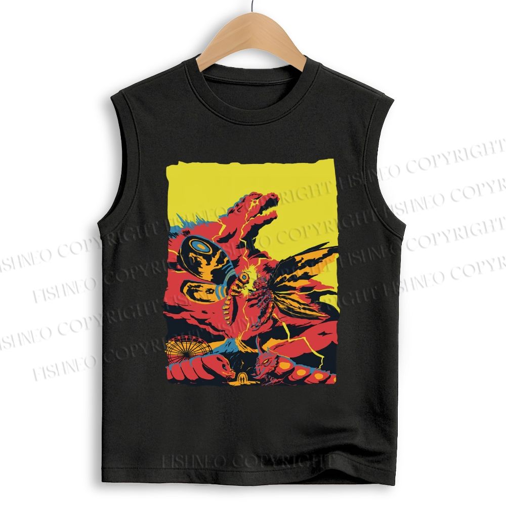 Unisex Godzilla Mothra Printed Cotton Tank Top
