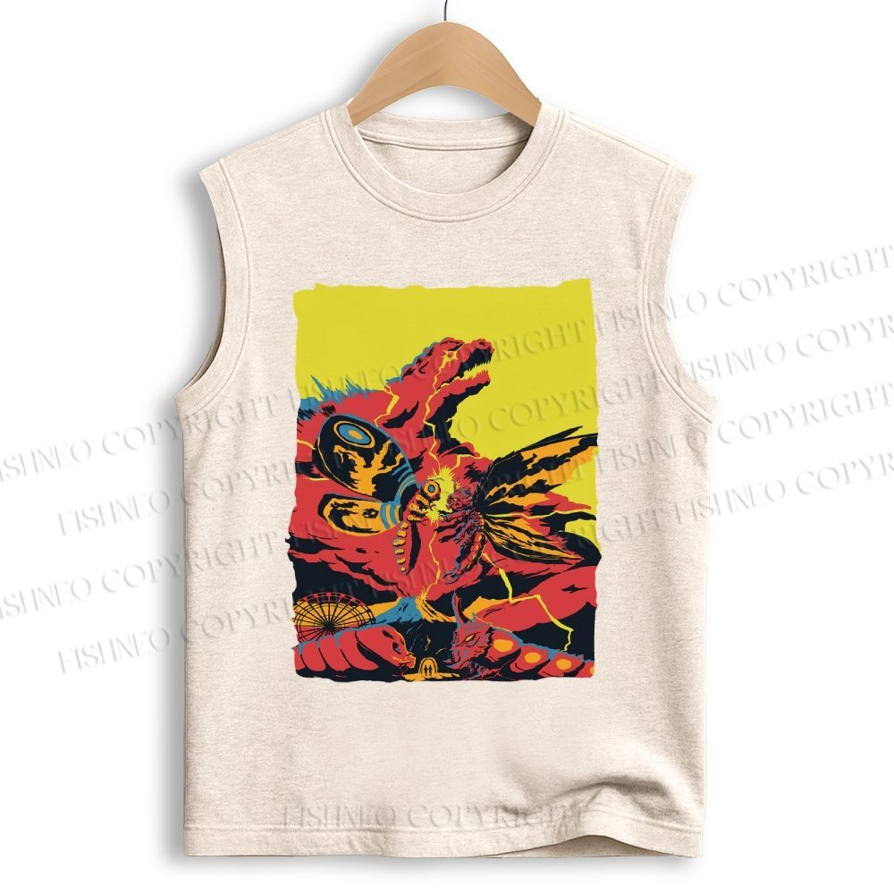 Unisex Godzilla Mothra Printed Cotton Tank Top