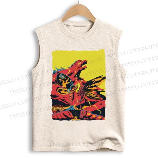 Unisex Godzilla Mothra Printed Cotton Tank Top
