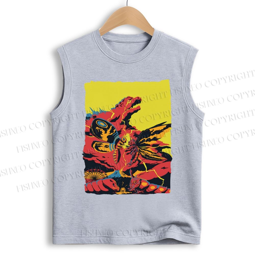 Unisex Godzilla Mothra Printed Cotton Tank Top