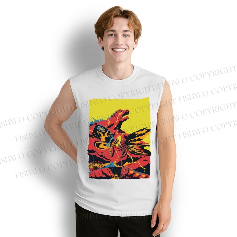 Unisex Godzilla Mothra Printed Cotton Tank Top
