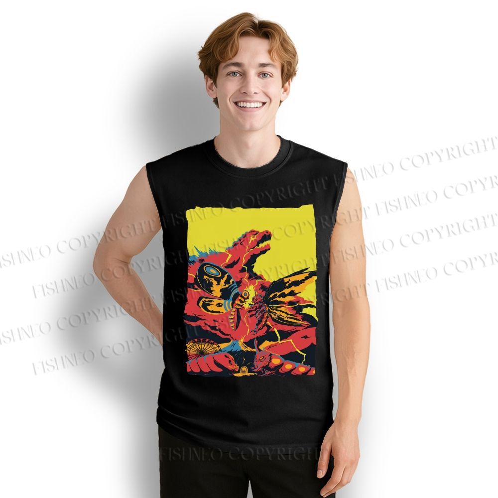 Unisex Godzilla Mothra Printed Cotton Tank Top