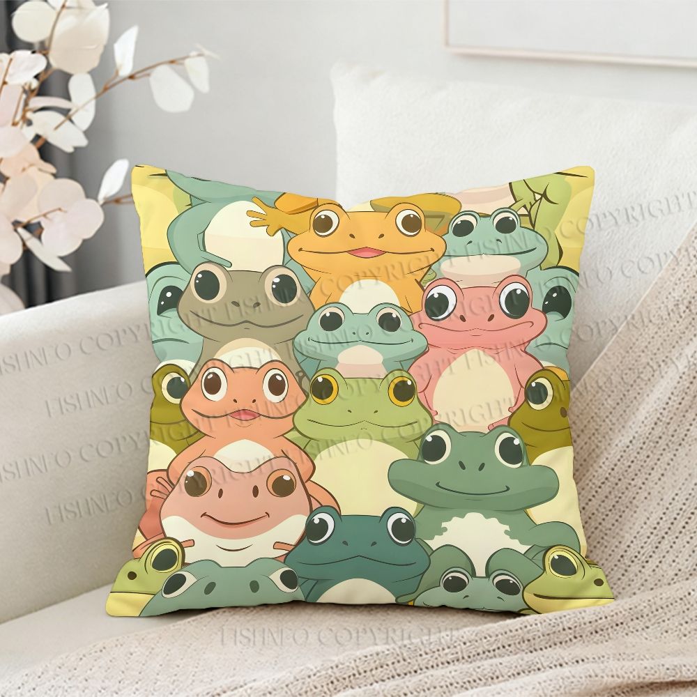 Colorful Cartoon Frog Printed Throw Pillow