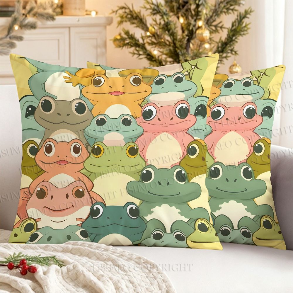 Colorful Cartoon Frog Printed Throw Pillow